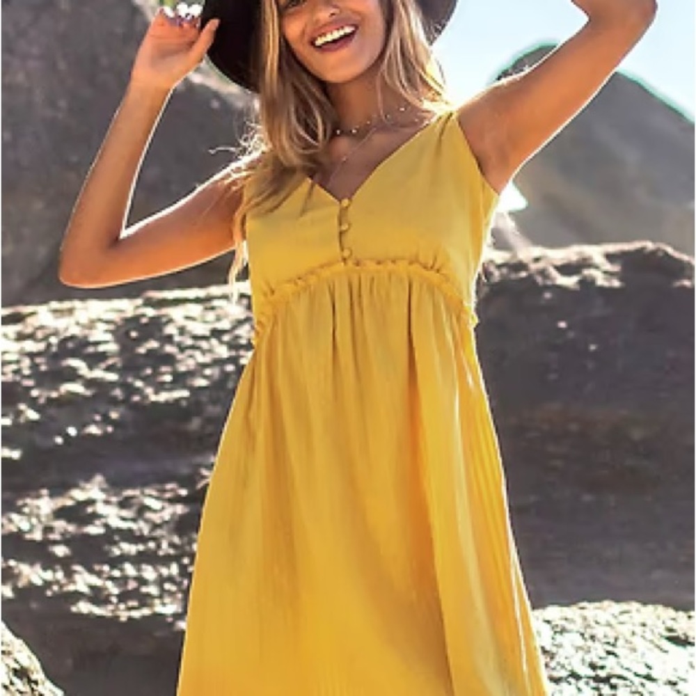 NWT Cupshe: Bright Yellow Lace Up Mini Dress